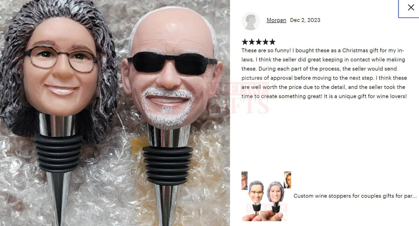 Custom Couple Wine Stopper, Personalized resin Portrait bottle stoppers