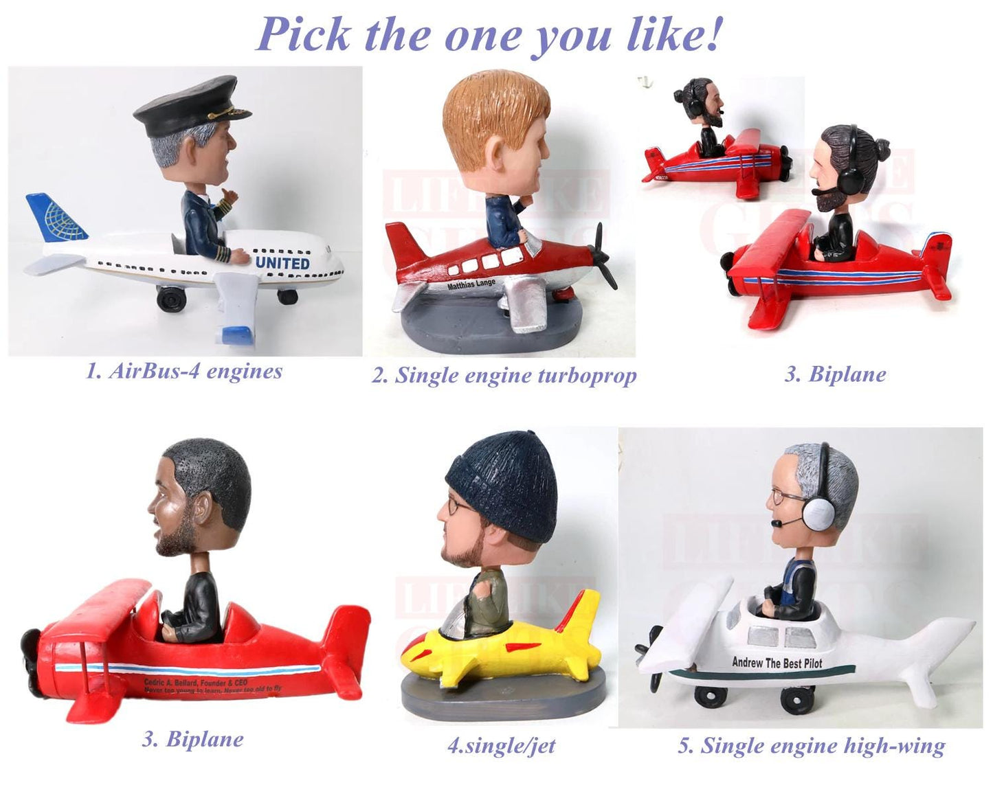 Custom Bobblehead Pilot with aircraft, Personalized Birthday Gift for captain, boss retirement gift