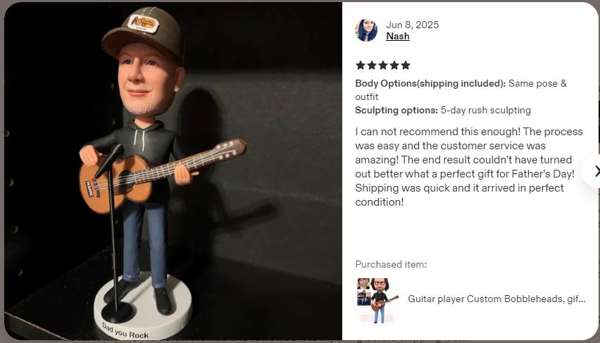 Guitar teacher Custom Bobblehead, Personalized Guitar performer figurine, Gift for teacher/husband/boss