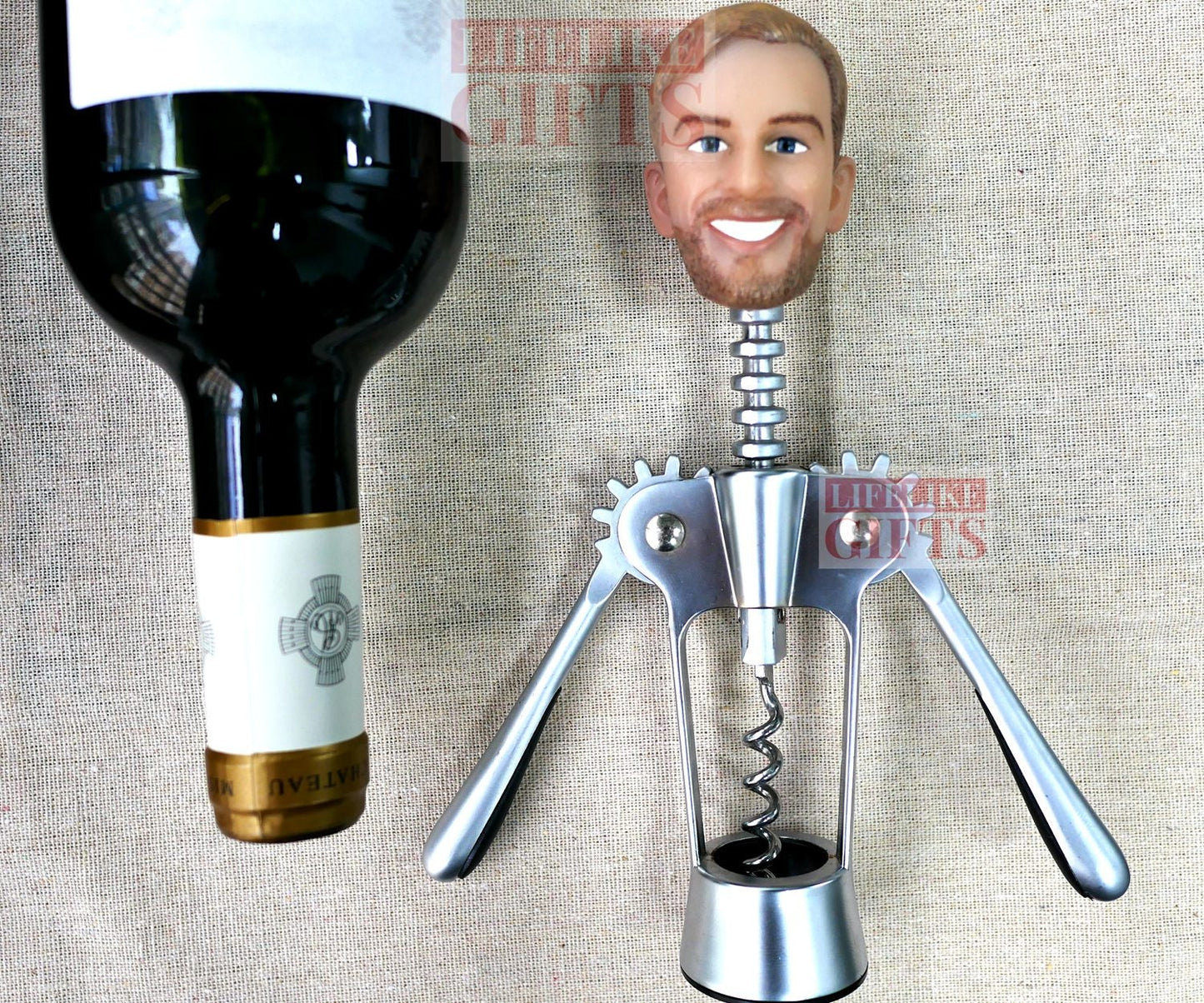 Custom Face Wine Corkscrew: Personalized Winged Bottle Opener