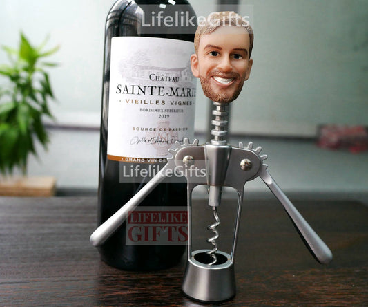 Custom Face Corkscrew: Personalized Wine Lover Gift, surprising gift for Christmas