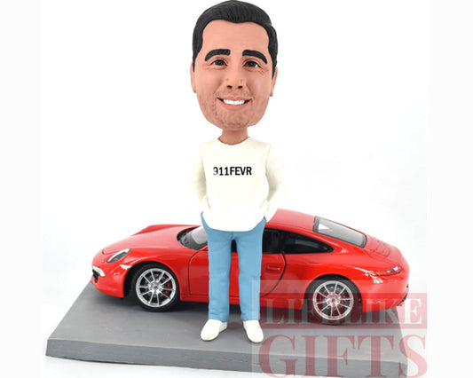 Custom Bobblehead with Luxury Car: Personalized Retirement Gift