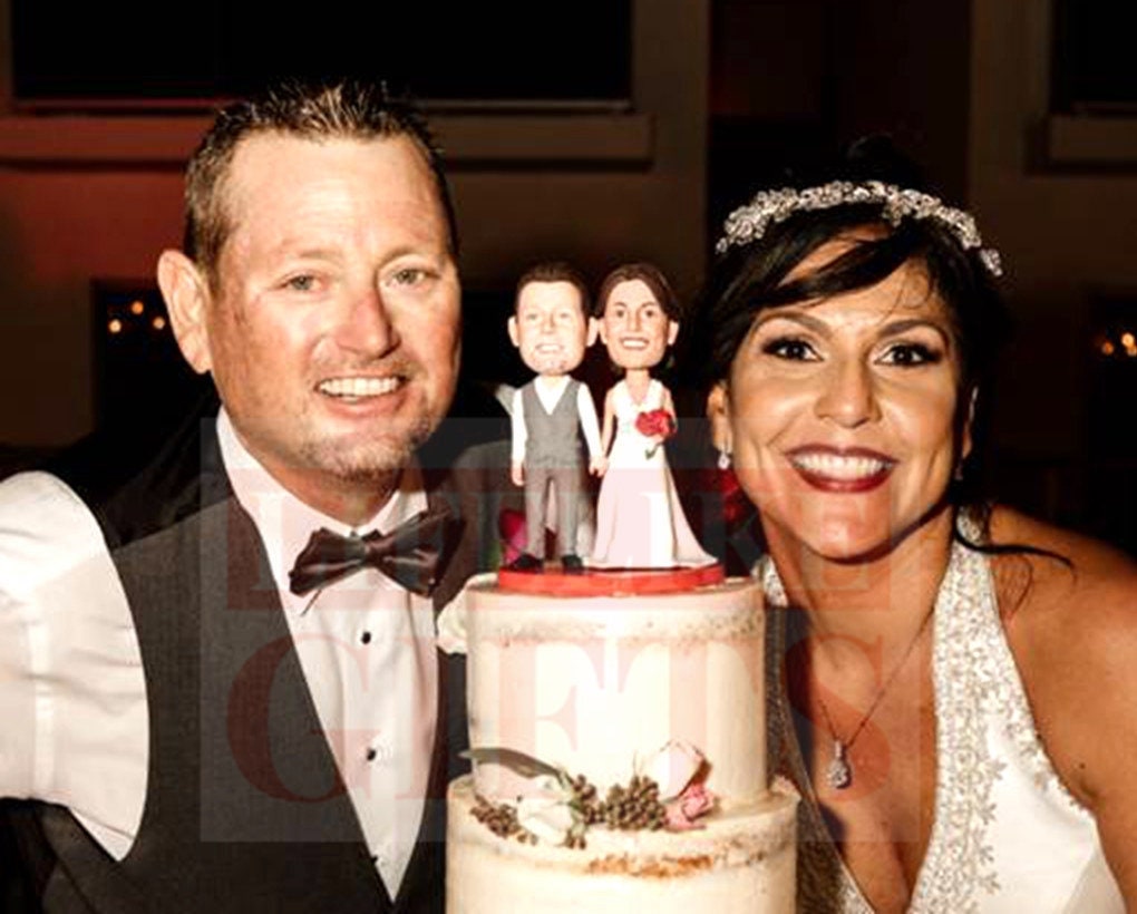 Custom Couple Bobbleheads on Yacht, Unique Anniversary Cake Topper
