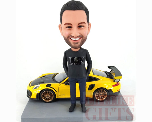 Custom Boss Bobblehead with Porsche: Retirement Gift for Car Lover