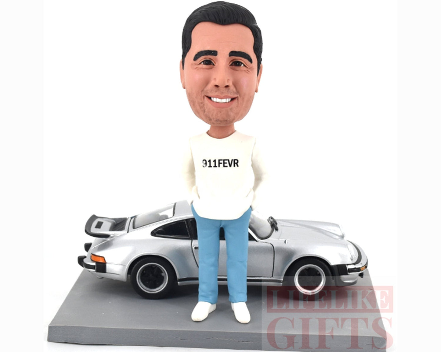 Custom Bobblehead with Sports Car: Handmade Birthday Gift