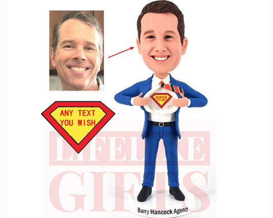 Superhero Custom Bobbleheads, Custom bobblehead super boss tearing shirts off, Christmas Gift for Dad, birthday gift for husband,