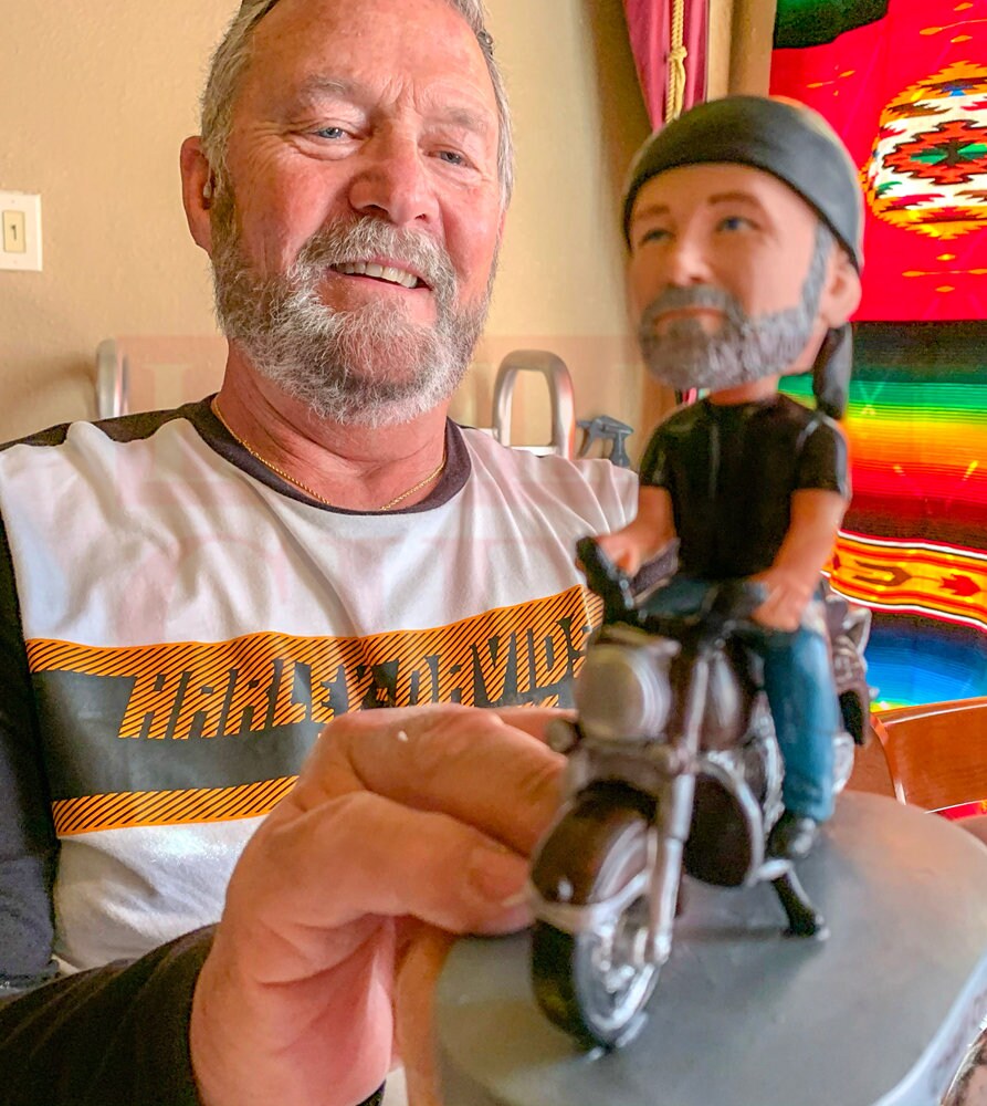 Motorhead Custom Bobblehead, personalized Bike rider figurine from picture, Office/home desk decor