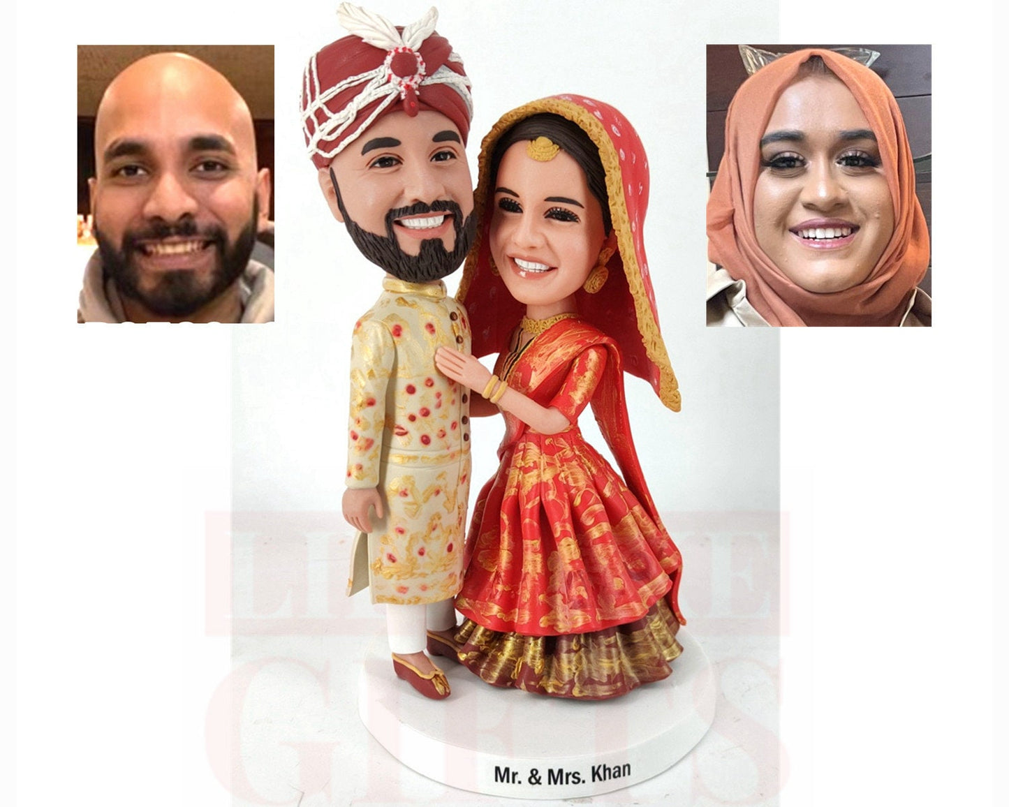 Custom bobbleheads wedding couple in traditional Indian wedding dresses handmade cake toppers in your own cloths Indian wedding couple dolls