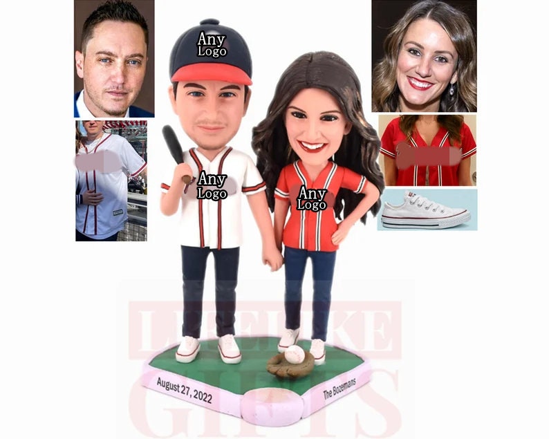 Custom Wedding Cake Toppers: Baseball Couple Bobbleheads