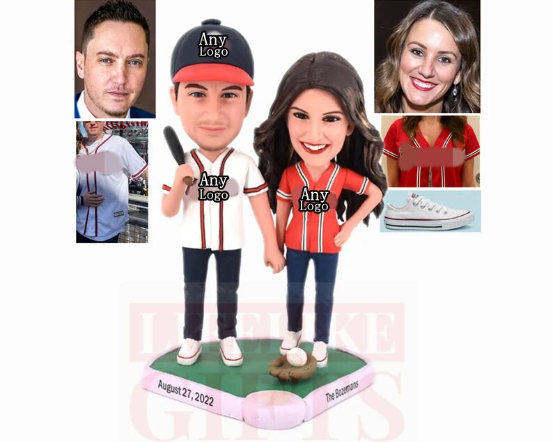 Custom Baseball Wedding Bobbleheads, Personalized Couple Cake Topper, Sports Theme anniversary gift for Him Her, Unique Bride Groom figurine