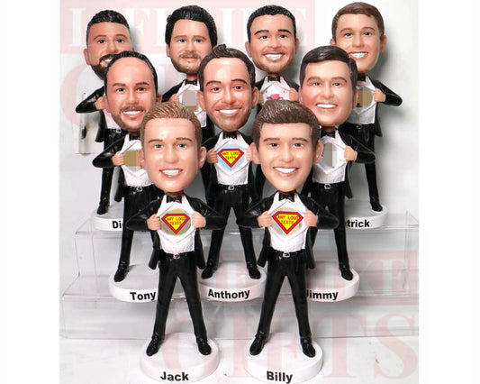Factory wholesale custom bobbleheads bulk order, handmade gifts for groomsmen, fun birthday gifts superboss bobblehead  tearing shirts off