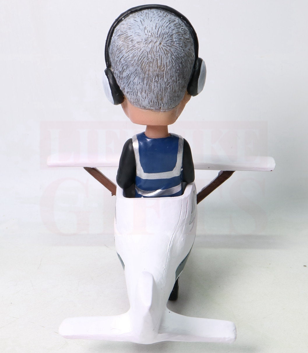 Custom Pilot Bobblehead | Personalized High-Wing Plane Figurine | Aviation Gift | Retirement or Birthday Gift for Pilots