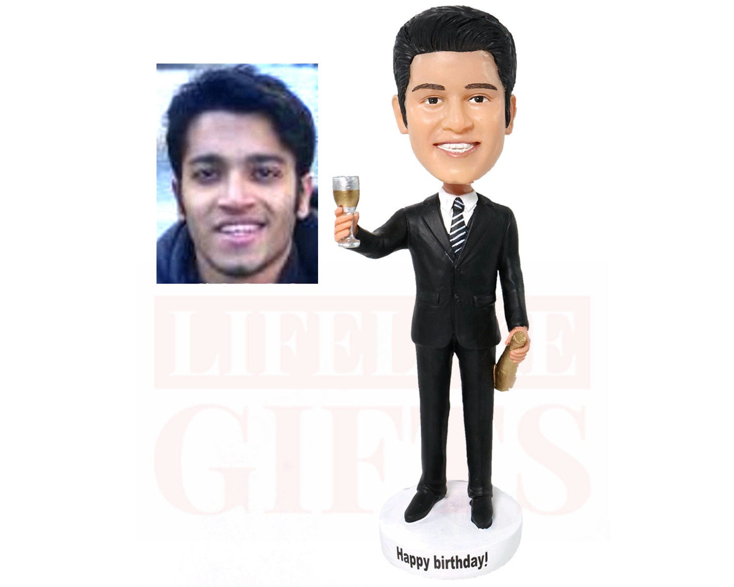 Custom bobbleheads holding champagne, personalized gifts for boss holding wine cup, birthday gifts for best friend, father's day bobblehead
