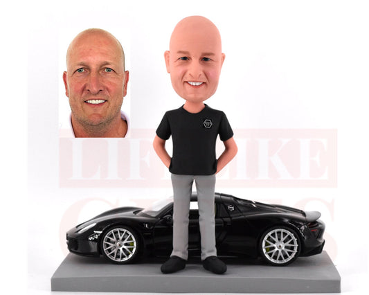 Custom Bobbleheads sports car owner, handmade birthday gift for boss, best gift ideas for whom owns everything