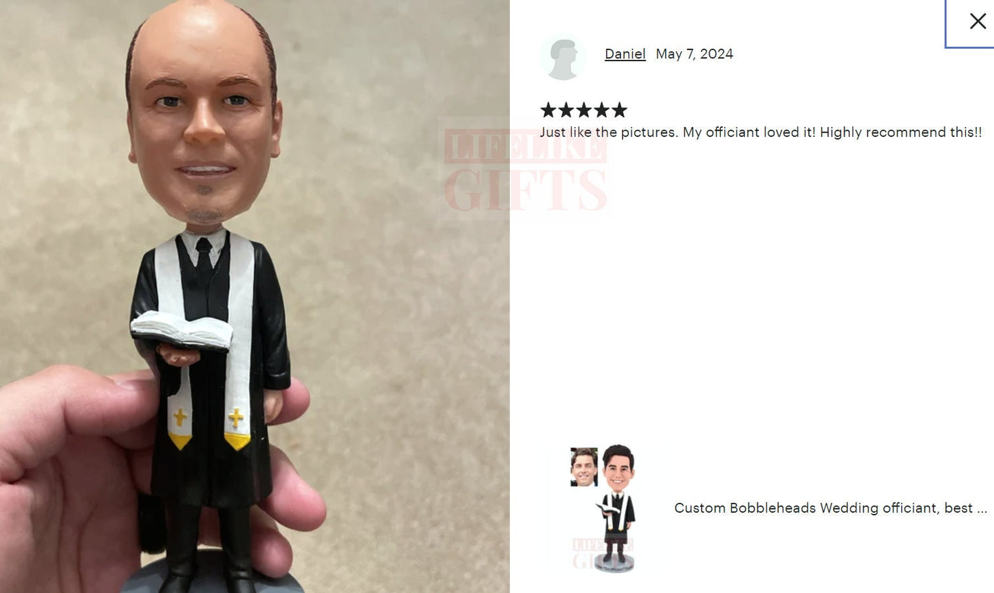 Wedding officiant lady Custom Bobblehead, thank-you gift for officiant, proposal gift for wedding officiant, custom bobblehead female pastor