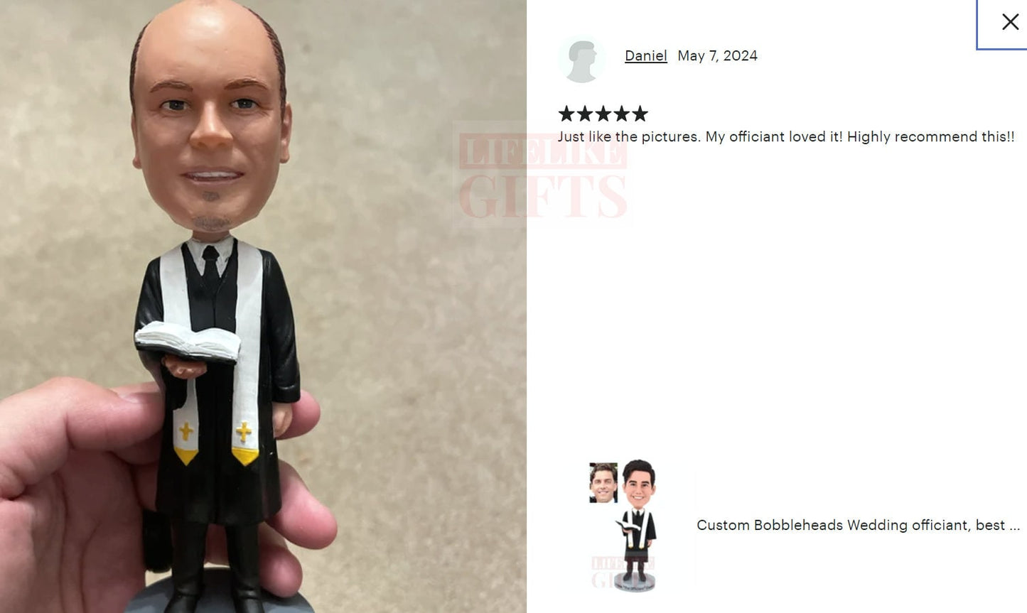 Wedding officiant bobblehead, custom bobblehead Pastor holding bible, personalized teacher bobblehead holding a book
