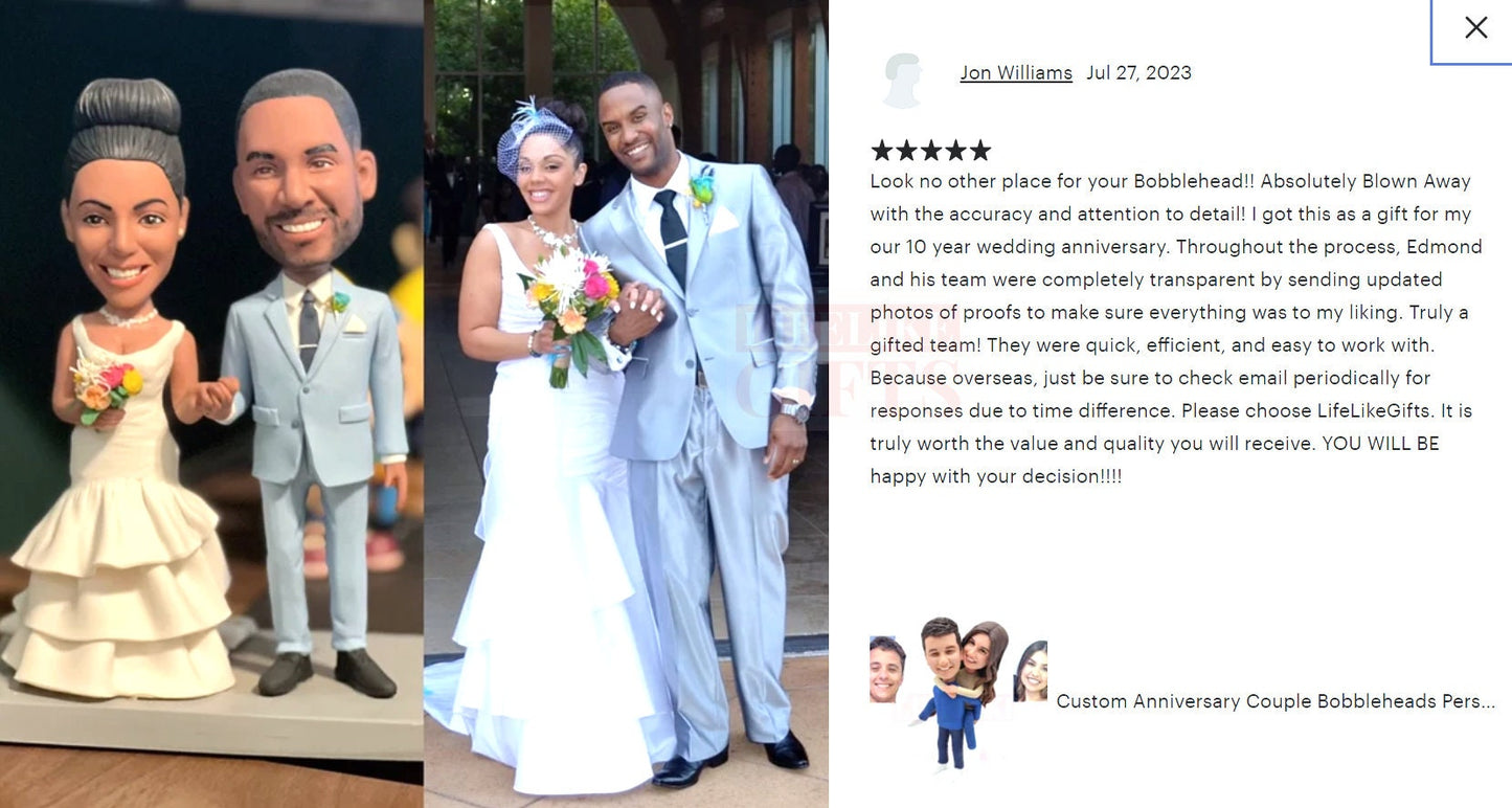 Custom wedding Bobbleheads bride groom personalized cake toppers  figurines Personalized bobbleheads head to toe make from your own photos