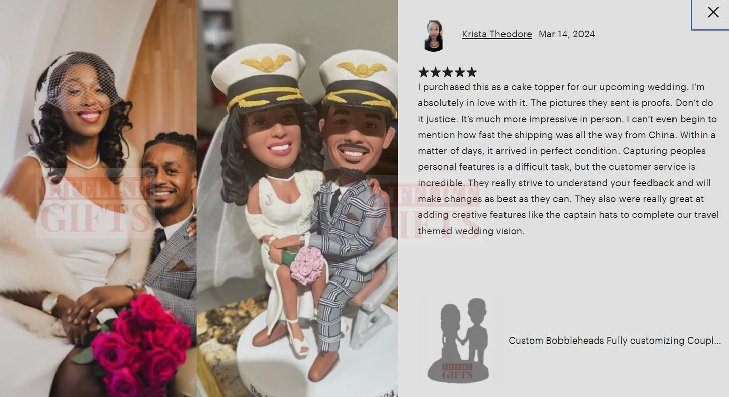 Custom Couple Bobblehead Cake Topper, Handmade Anniversary Gift