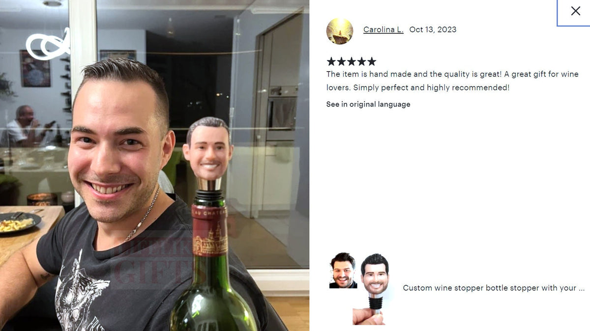 Work Anniversary Gift for Employees, Custom Face Wine Stopper: Personalized Bottle Topper from picture