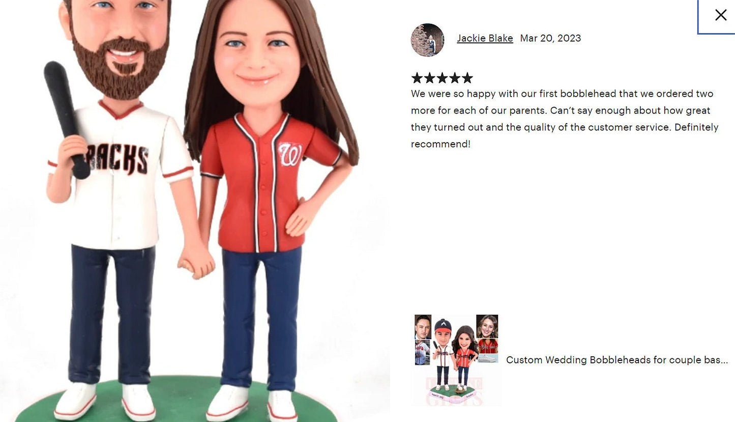Custom Wedding Cake Toppers: Baseball Couple Bobbleheads