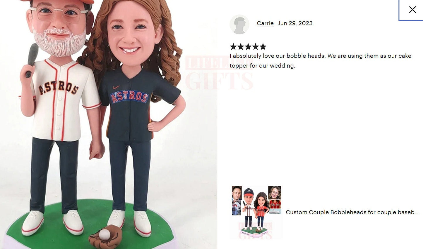 Custom Wedding Cake Toppers: Baseball Couple Bobbleheads