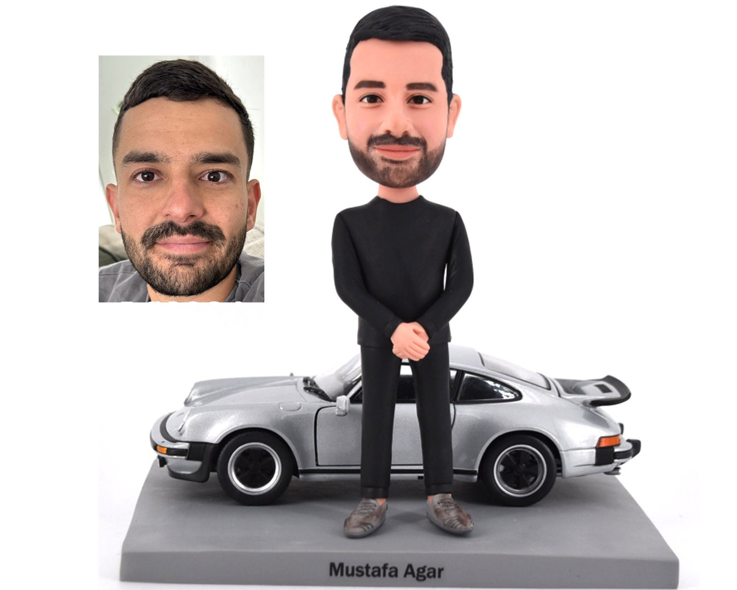 Custom Bobbleheads man with sports car, birthday gifts for boss, Anniversary Gift for husband, Custom figurine standing next to his car