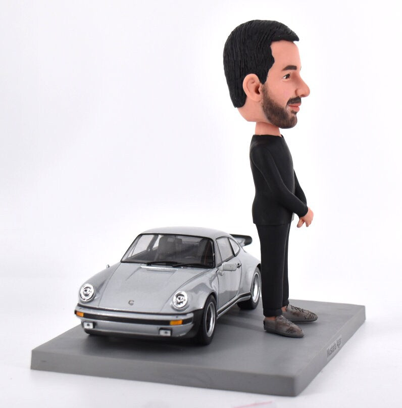 Custom Bobbleheads man with sports car, birthday gifts for boss, Anniversary Gift for husband, Custom figurine standing next to his car