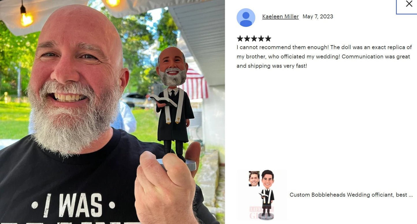 Custom Wedding Officiant Bobblehead: Personalized Pastor Gift