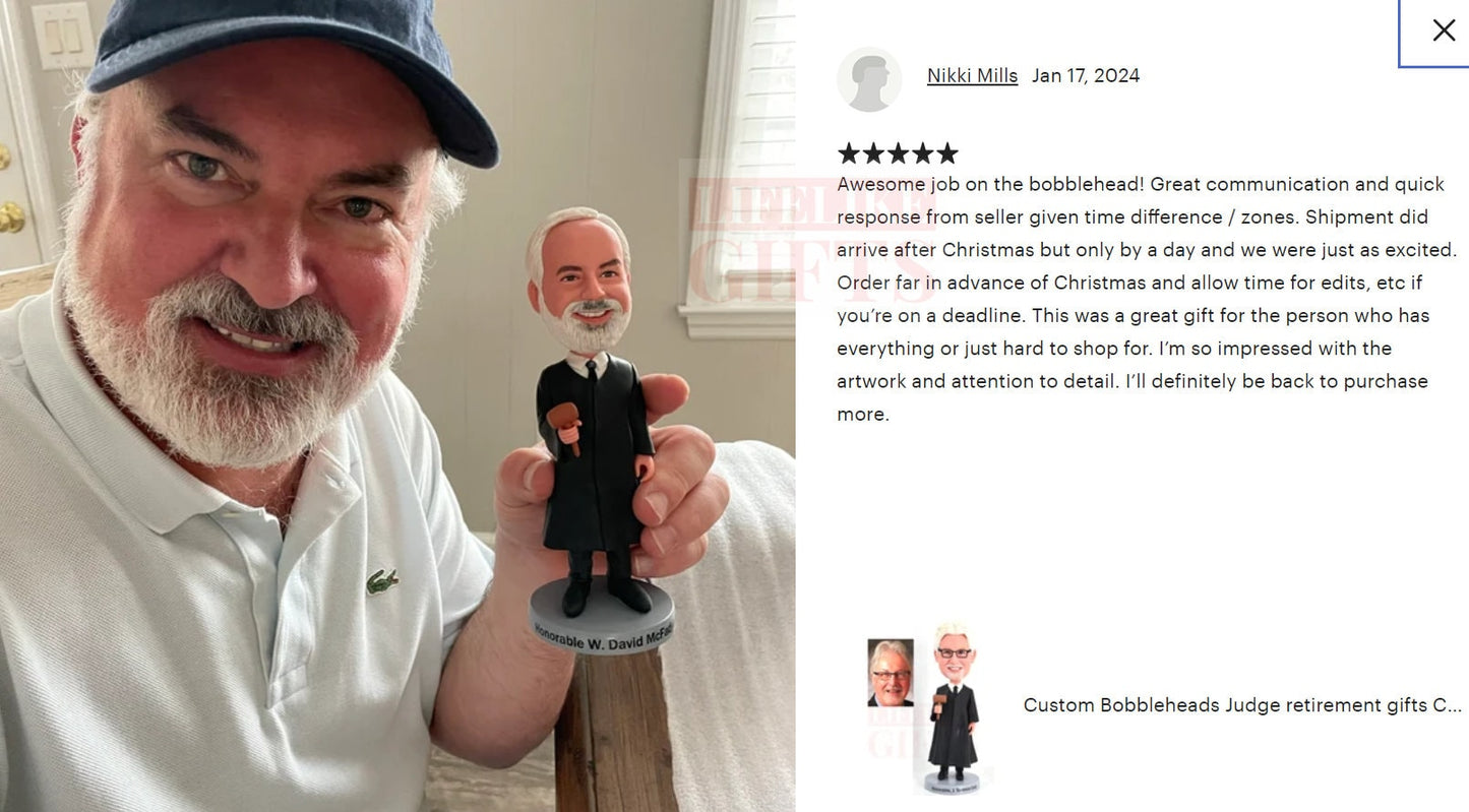 Custom Bobbleheads Judge holding gavel, retirement gifts for justice lord, personalized figurine gifts for husband birthday gifts for father