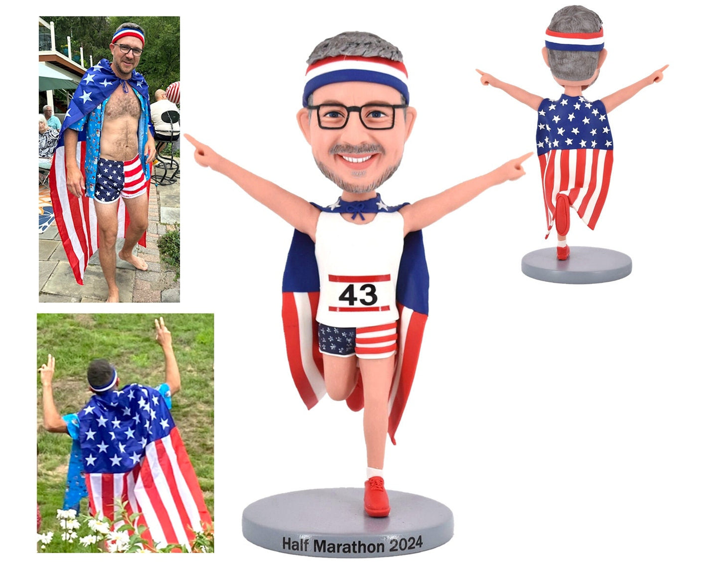 Marathon Custom bobbleheads, Marathon runner birthday gift for husband, retirement gift for boss, Custom bobblehead any national flags