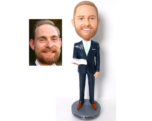 Gift for wedding officiant, Custom bobblehead in suits with bible, best gift idea for god father, personalized gifts for wedding pastor