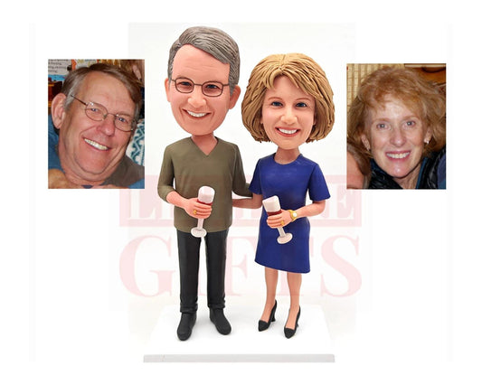 Custom Couple Bobbleheads: Personalized Anniversary Cake Topper