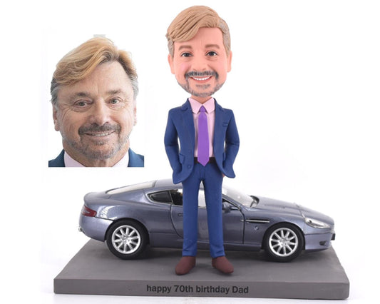 Custom Bobblehead with Sports Car: Personalized Retirement Gift