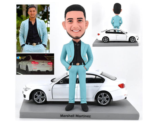 Office desk gift for boss Custom bobbleheads with car, Birthday gifts idea for children, coolest retirement/christmas gift ideas
