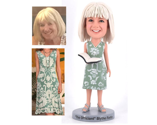 Gift for teacher Custom bobblehead, wedding officiant gift idea, gift for female boss with book in hand, Christmas gift for mother/wife/boss