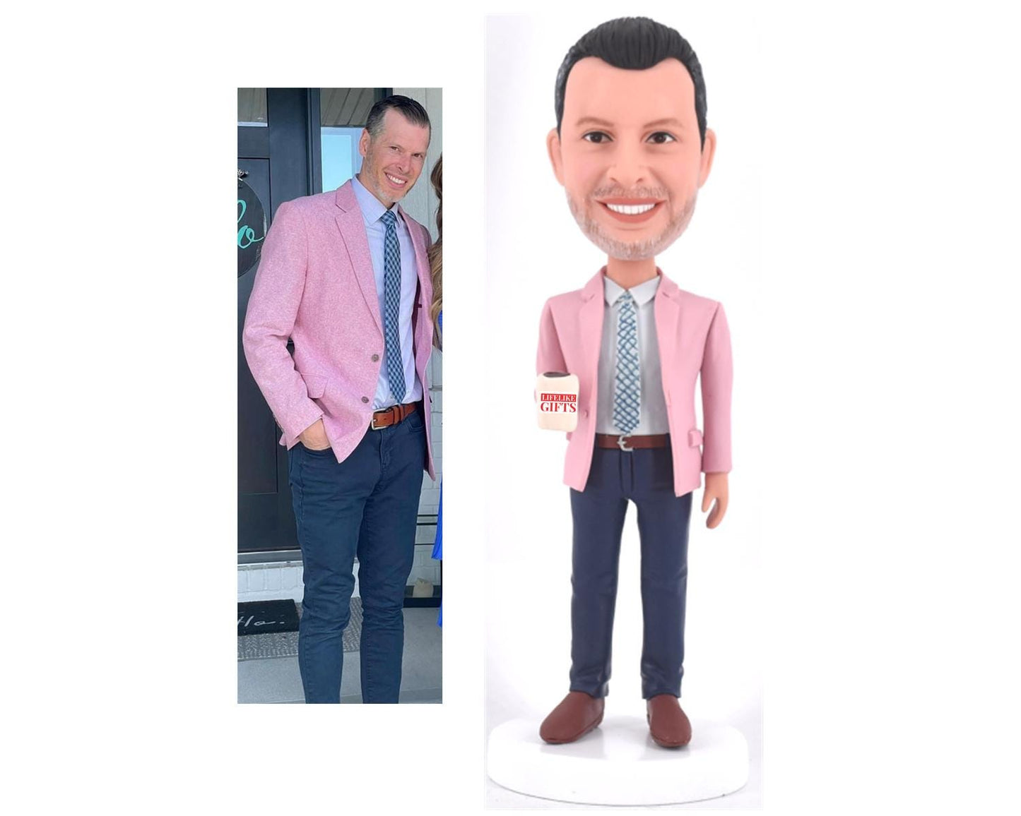 Office party gifts Custom Bobbleheads holding a coffee mug, retirement gifts for boss, christmas gift for husband, fun personalized doll
