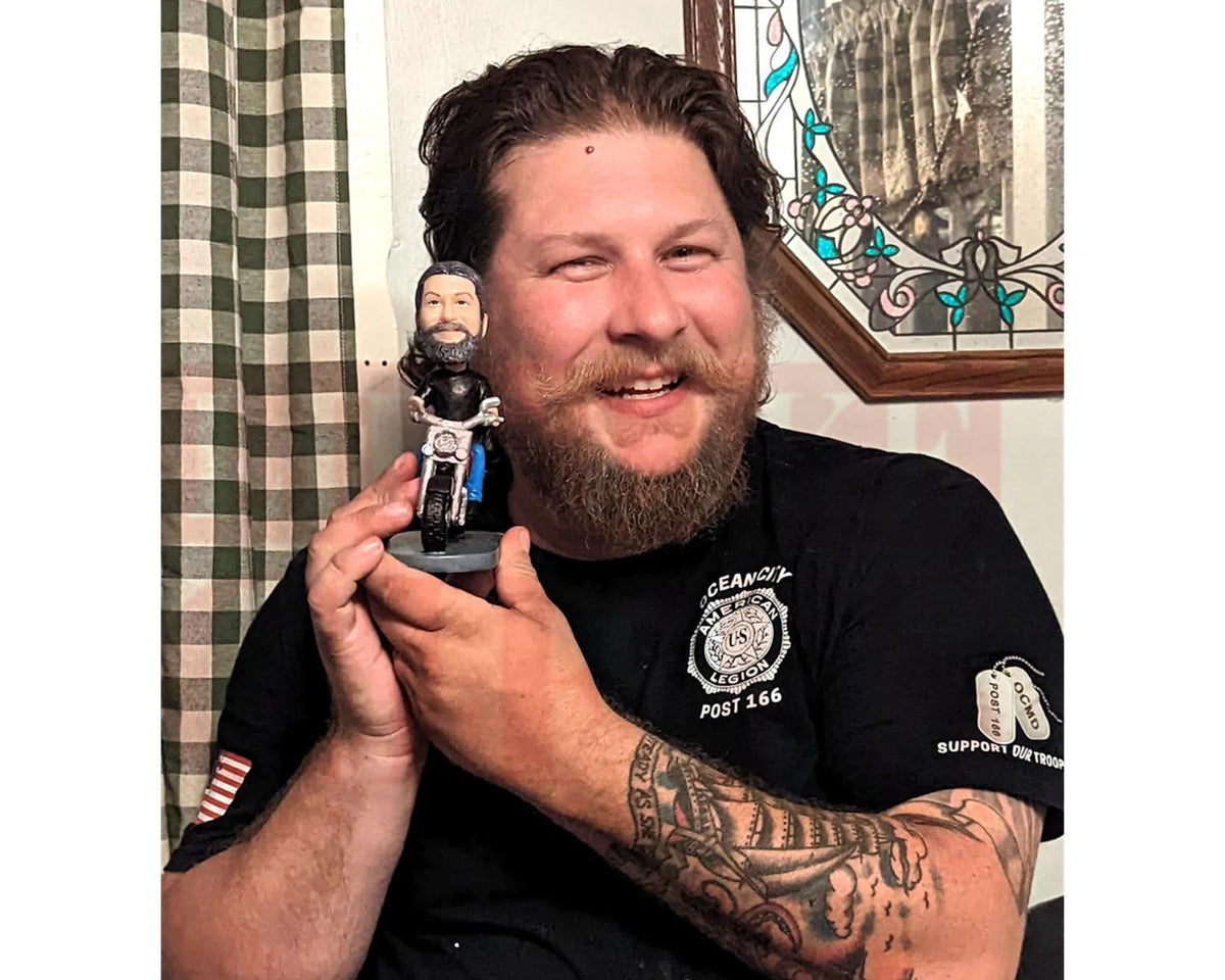 Motorhead Custom Bobblehead, personalized Bike rider figurine from picture, Office/home desk decor