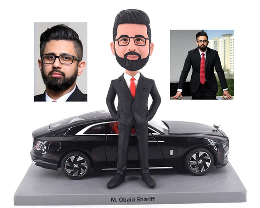 Custom bobblehead CEO with luxury car, personalized bobblehead gift for boss, Fun gift ideas for office coworker/partner, gift for car fans