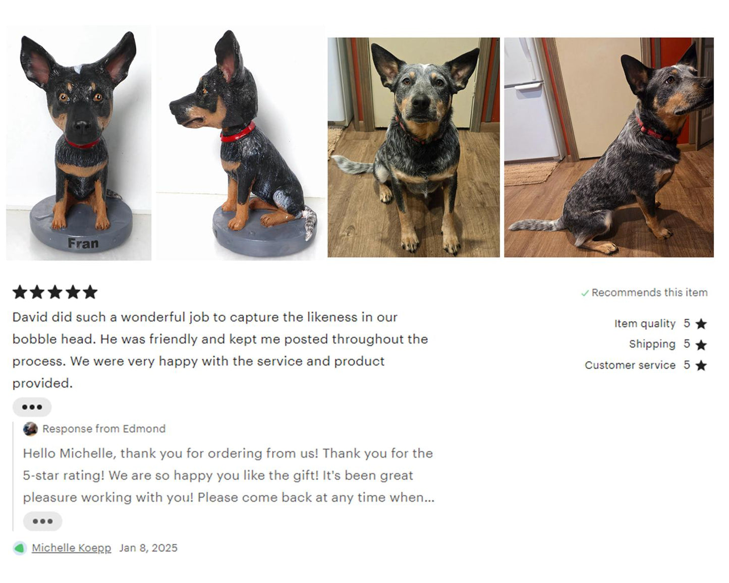 Custom Pet Bobblehead: Handmade Dog/Cat Memorial Keepsake