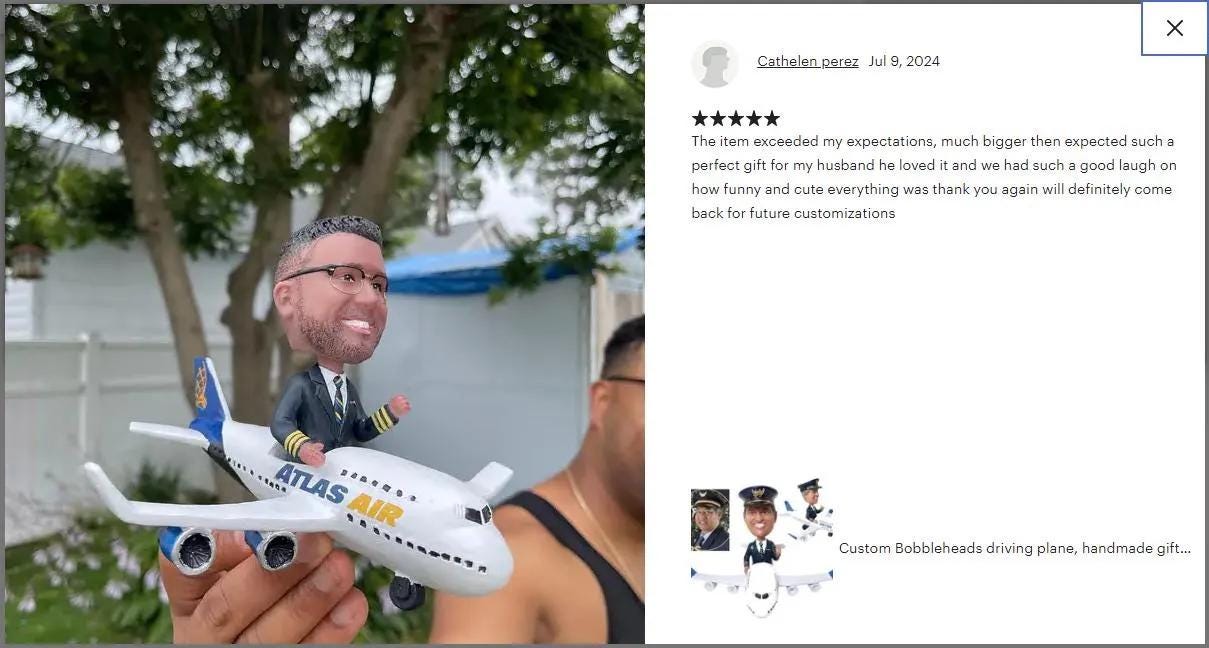 Custom Pilot Bobblehead with Airplane, fun office desk decoration, personalized bobblehead dolls from pictures