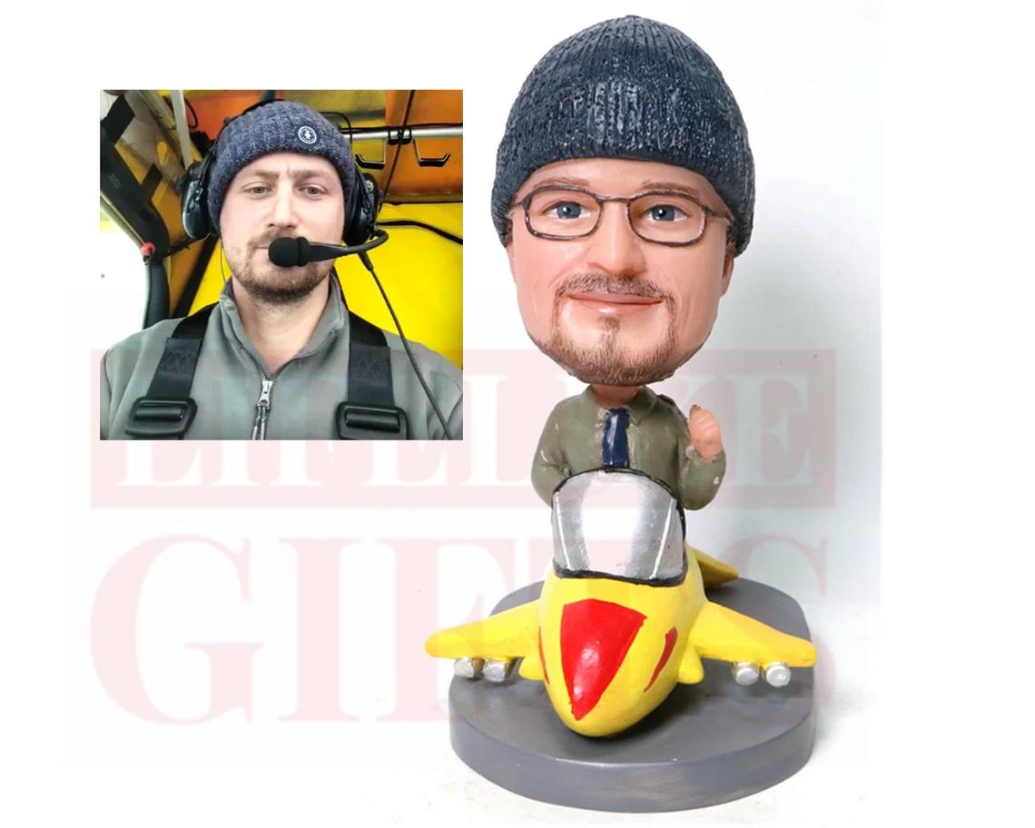 Custom Fighter Pilot Bobblehead | Military Jet Pilot Figurine | Personalized Air Force Gift | Birthday, Retirement Gift for Aviation Lovers
