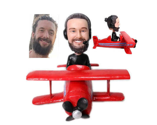 Pilot Custom Bobblehead | Custom Biplane Pilot Figurine | Double Wing Airplane Gift | Best Birthday or Retirement Gift for captain