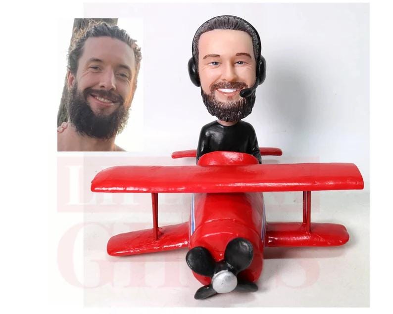 Custom Pilot Bobblehead | Double Wing Plane Figurine | Personalized Aviation Gift | Perfect for Birthday or Retirement Gift for Pilots