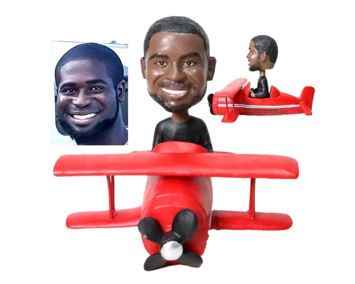 Custom Pilot Bobblehead | Double Wing Plane Figurine | Personalized Aviation Gift | Perfect for Birthday or Retirement Gift for Pilots