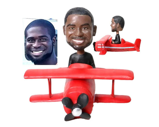 Custom Pilot Bobblehead | Double Wing Plane Figurine | Personalized Aviation Gift | Perfect for Birthday or Retirement Gift for Pilots