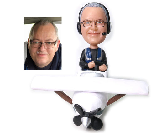 Custom Pilot Bobblehead | Personalized High-Wing Plane Figurine | Aviation Gift | Retirement or Birthday Gift for Pilots