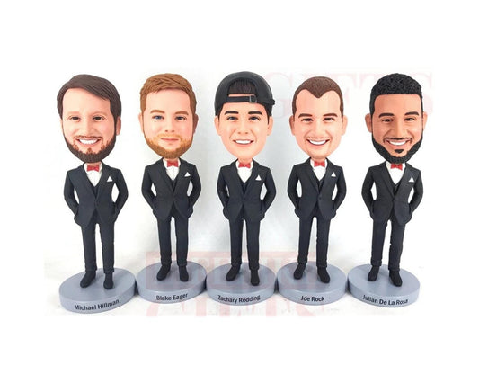 Custom Groomsmen Bobbleheads, Tailored Wedding Party Keepsakes, handcrafted Custom Bobbleheads for Groomsmen, Perfect Wedding Gifts