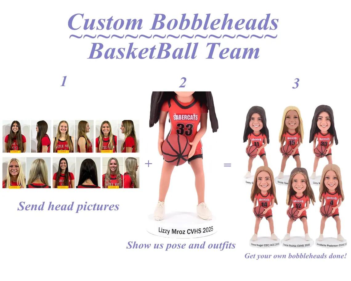 Handmade Basketball Team Bobbleheads, Custom Graduation Gift