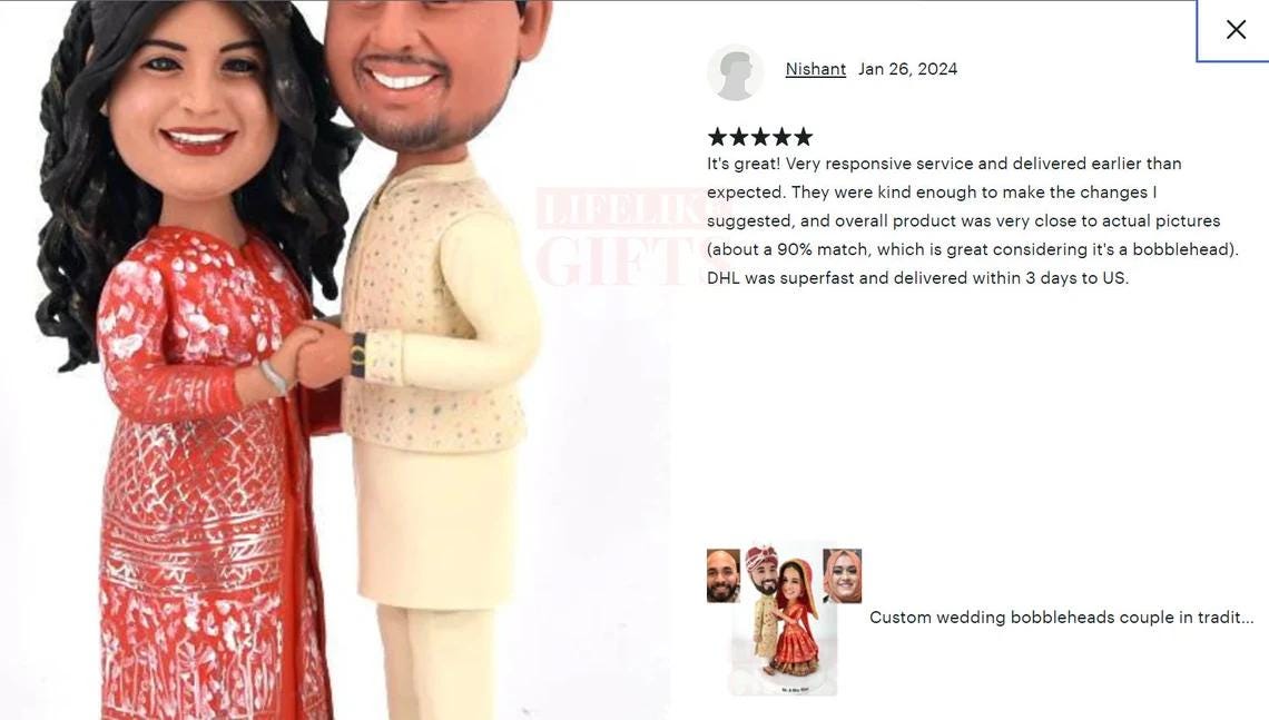 Custom Indian Wedding Couple Bobblehead Cake Topper - Anniversary Gift