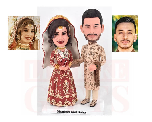 Custom Indian Wedding Couple Bobblehead Cake Topper - Anniversary Gift